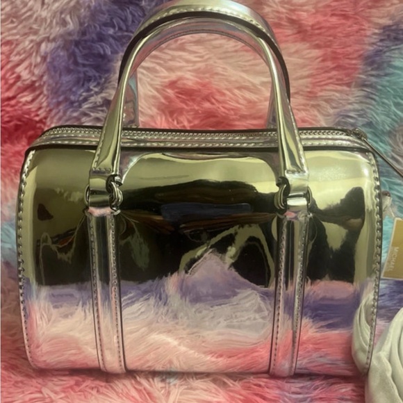 Michael Kors Metallic Silver Mini Satchel Crossbody Bag NWT w/ Strap - Picture 7 of 8
